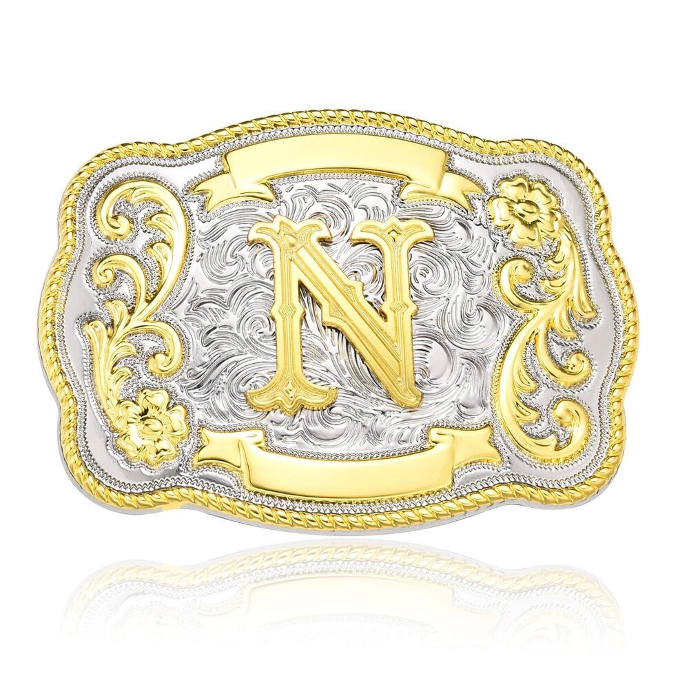 7632 Western Initial Letter ABC to XYZ Belt Buckle , Golden Capital Belt